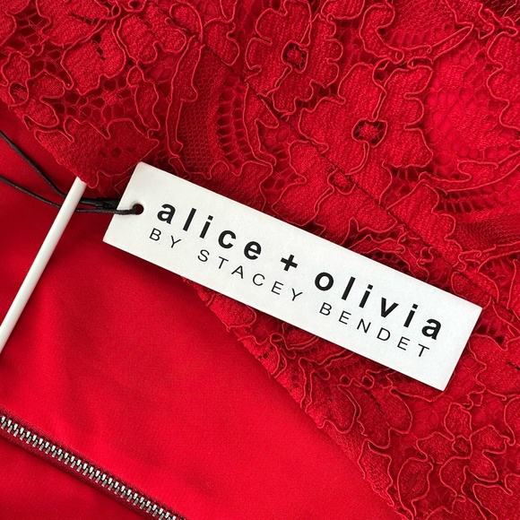 Alice + Olivia Kappa V-Neck Red Lace Party Dress - Picture 8 of 16